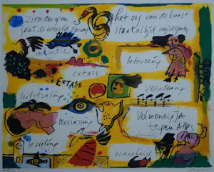 Corneille - ingelijste litho: Zienderogen gaat de wereld open - 1990 (nette lijst!) kopen? Bied vanaf 375!