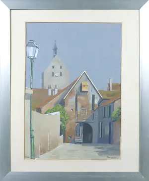 Johannes Herbert Plokker - Gouache, Riquewihr - Ingelijst kopen? Bied vanaf 1!