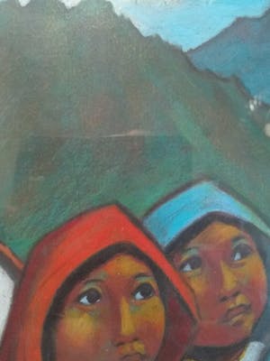 Niet of onleesbaar gesigneerd - Mexicaanse school - Vrouwen bij een kerk kopen? Bied vanaf 10!