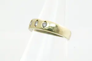80 - Massieve 14krt geel-goud &  diamanten 3 steens ring ca. 0.15crt briljant kopen? Bied vanaf 300!