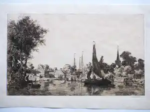 Ids Wiersma - Wartena gezien vanaf het water - Ets verkocht voor € 130!