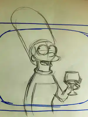 Matt Groening - originele productietekening The Simpsons, ingelijst + Certificaat verkocht voor € 90!