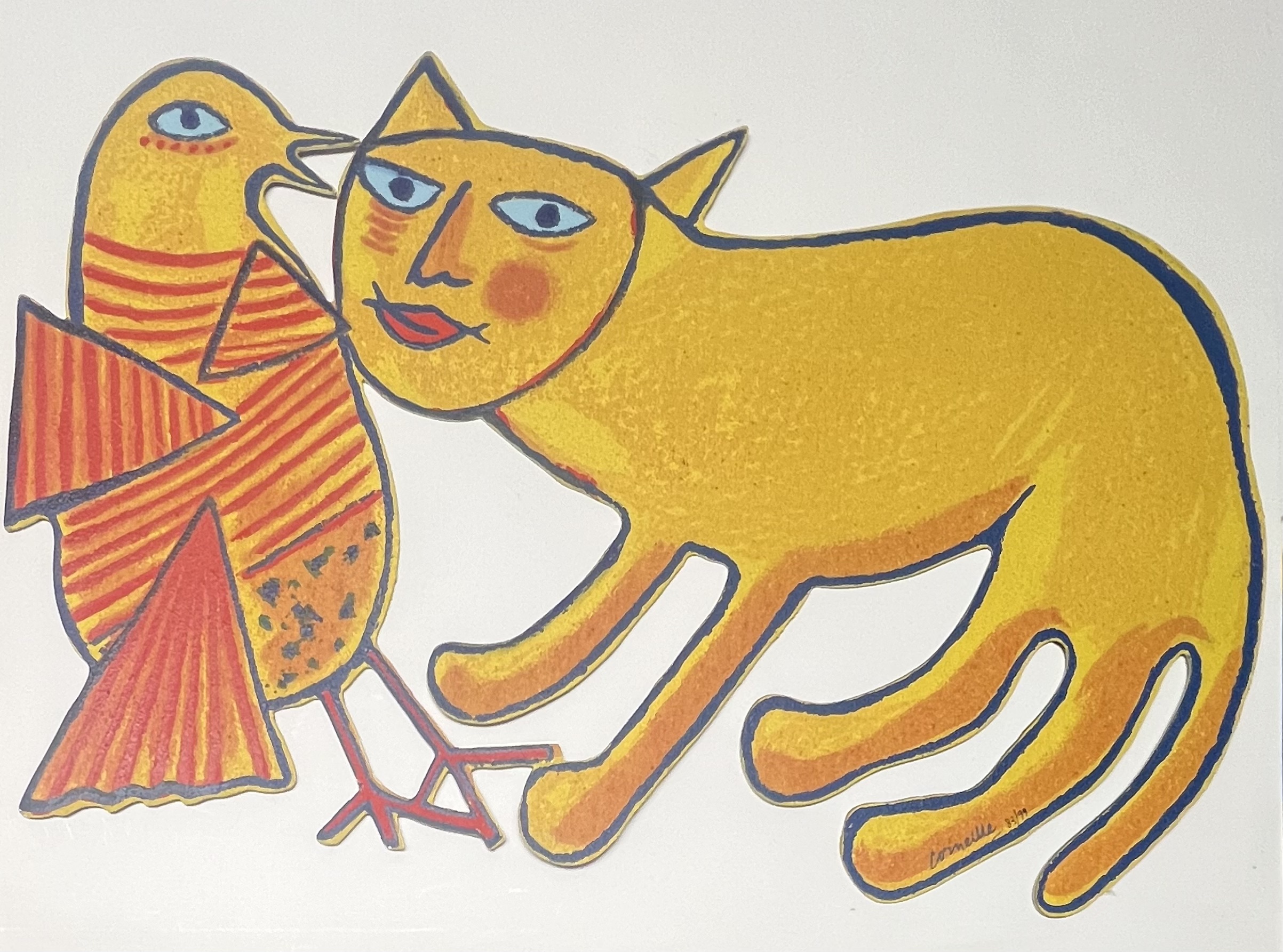Corneille - metalen sculptuur: kat en vogel kopen? Bied vanaf 450!