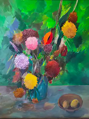 Jan de Leeuw - Bloemstilleven. (Groot!) verkocht voor € 125!