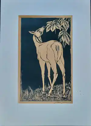 Jan Schonk - Hout/linosnede, Hertje verkocht voor € 55!