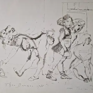 Theo Daamen - in 1988 gemaakt aquarel/inkt op papier "uitslover" met persoonlijke opdracht kopen? Bied vanaf 54!