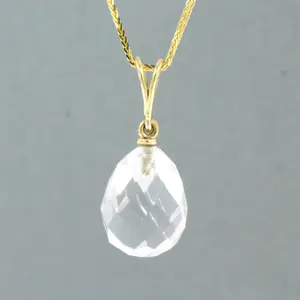 14k geel gouden collier met hanger bezet met druppel vormig berg kristal kopen? Bied vanaf 120!