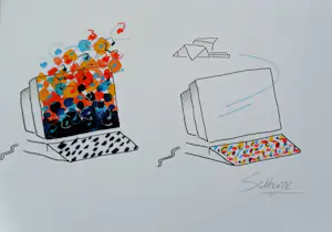 Wilhelm Schlote - Kleurenzeefdruk COMPUTER LOVE Handgesign. kopen? Bied vanaf 35!