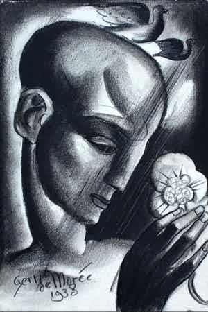 Gerrit de Moree - Tekening: Vrouwelijk figuur met bloem - 1938 verkocht voor € 99!