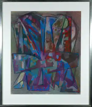 Klaas Boonstra - Pasteltekening, Abstracte compositie - Ingelijst verkocht voor € 135!