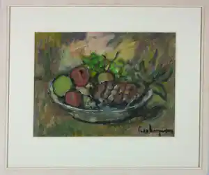 Theo Swagemakers - Aquarel / Tempera op papier, Fruitstilleven - Ingelijst verkocht voor € 150!