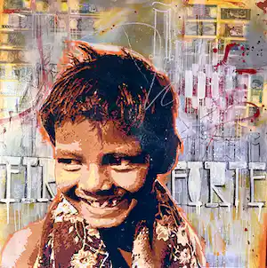 Rodrigo Izolag - Groot street art portret verkocht voor € 420!