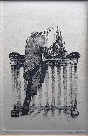 Hans Leyerzapf - "Judge, here I come " - ets vernis-mou - ingelijst verkocht voor € 75!