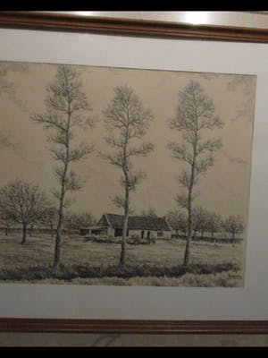 Niet of onleesbaar gesigneerd - zeer fraaie tekening vn boerenlandschao kopen? Bied vanaf 10!