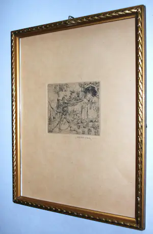 Walter Vaes - groteske voorstelling - schaarse ets - mooi ingelijst kopen? Bied vanaf 125!