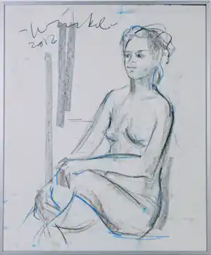 Arien Winkel - Krijttekening, Zittend naakt - Ingelijst kopen? Bied vanaf 50!