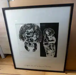 Ans Wortel - Ets/Aquatint. Getiteld, Hangend aan wat ze doen in het donker. verkocht voor € 70!