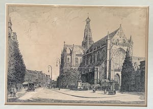 Niet of onleesbaar gesigneerd - Stadsgezicht met de St Bavo te Haarlem kopen? Bied vanaf 1!
