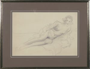 Niet of onleesbaar gesigneerd - Potloodtekening, Liggend figuur - Ingelijst kopen? Bied vanaf 1!