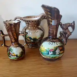 Faience Hubert Bequet - 3 handgeschilderde vazen verkocht voor € 5!