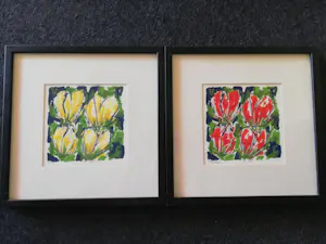 Ad van Hassel - 2x fraaie Tulpen, kleurenzeefdruk ("ingelijst) kopen? Bied vanaf 69!