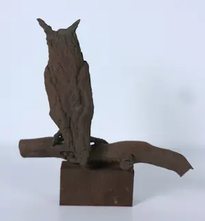 Paul Beckers - Drie sculpturen van ijzer en terracotta, Vogels (Ibis, Oehoe en uiltjes) + boek! kopen? Bied vanaf 80!