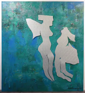 Angelos Tassopoulos - Olieverf op doek, Abstracte compositie met ijzeren figuren - Zeer groot kopen? Bied vanaf 200!