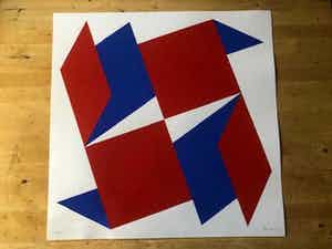 Bob Bonies - abstracte zeefdruk in rood, wit en blauw uit 1971 verkocht voor € 61!