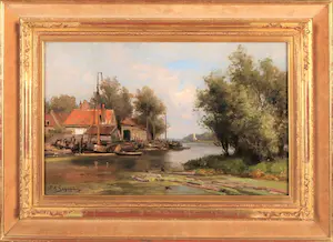 Piet Schipperus - "Riviergezicht met zeilboten en figuren" - Olieverf op paneel kopen? Bied vanaf 675!