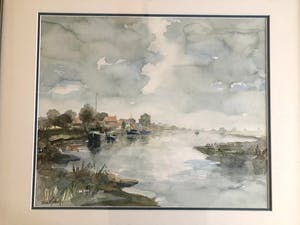 Jan Koning - Rivierlandschap - Aquarel, Ingelijst kopen? Bied vanaf 65!