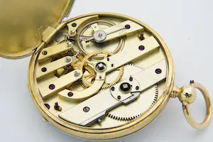 1 - Frankrijk 19e eeuws 18kt gouden horloge met fraai gegraveerde wijzerplaat kopen? Bied vanaf 350!