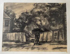 Niet of onleesbaar gesigneerd - Houtskool tekening straatje/landerij in Suriname? kopen? Bied vanaf 10!