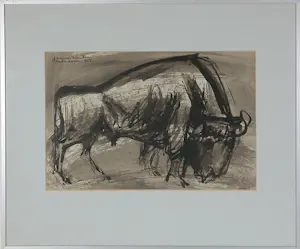Janus Nuiten - Inkt op papier, Stier - Ingelijst kopen? Bied vanaf 60!
