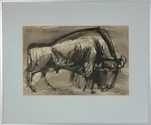 Janus Nuiten - Inkt op papier, Stier - Ingelijst verkocht voor € 60!