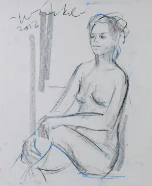 Arien Winkel - Krijttekening, Zittend naakt - Ingelijst kopen? Bied vanaf 50!