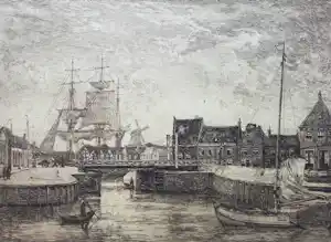 Ids Wiersma - Haven van Harlingen, ets (1904) verkocht voor € 330!