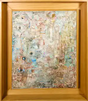 Klaas Boonstra - Olieverf op board, Abstracte compositie - Ingelijst verkocht voor € 65!