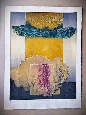 Manuel Menan - grote UNICA (6/6) Ets & Aquatint "Icarus - ce papillon blanc" -1974- gesigneerd verkocht voor € 57!