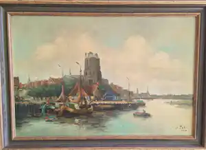 Charles Petit - Charles Petit - gezicht op haven van Dordrecht met Grote Kerk kopen? Bied vanaf 305!