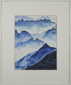 Niet of onleesbaar gesigneerd - Olieverf op papier, Blauw landschap - Ingelijst kopen? Bied vanaf 1!
