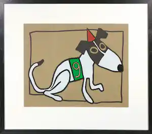 Titi Zaadnoordijk - Zeefdruk, Racehond nummer 9 - Ingelijst verkocht voor € 45!