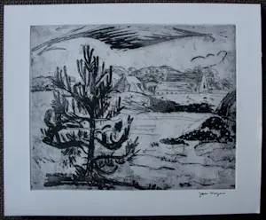 Jan Wiegers - Droge naald ets: berglandschap met denneboom kopen? Bied vanaf 95!