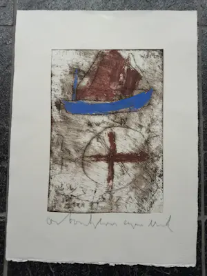 Anton Heyboer - "Boot met kompas" - Ets met kleur Hahnemühle papier - 53 x 40 cm. kopen? Bied vanaf 150!