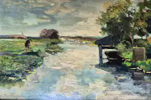 Willem Weissenbruch - olie op paneel, gesigneerd l.o. verkocht voor € 625!