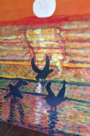 Pieter Haan - Vogels op het wad - Expressionistisch werk van formaat kopen? Bied vanaf 1!
