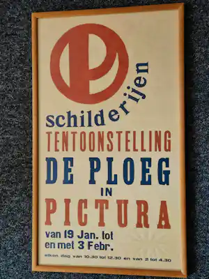 Hendrik Werkman - Unieke jaren 30 Affiche "de Ploeg in Pictura" ingelijst verkocht voor € 180!