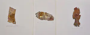 Yoka Voorbach - DRIE abstracte handgekleurde reliëf etsen - zeer kleine oplage (25) kopen? Bied vanaf 33!