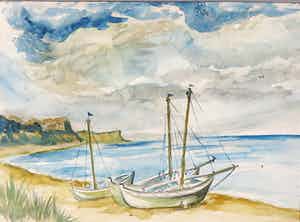 Martin Reisberg - Aquarel, Kust - Ingelijst verkocht voor € 40!