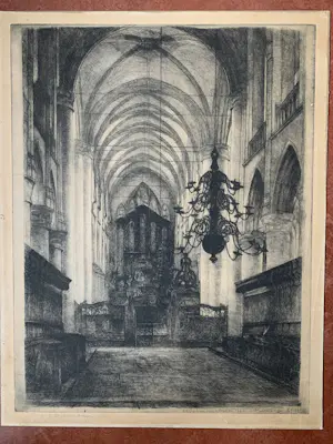 Antoon Derkzen van Angeren - Grote Kerk Dordrecht - grote litho - proef kopen? Bied vanaf 59!