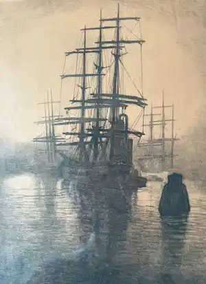 Antoon Derkzen van Angeren - Barken bij avond of Barken in de mist kopen? Bied vanaf 80!